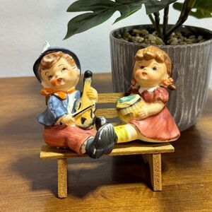 Vintage Lipper & Mann Salt Pepper Shaker Set Japan Boy Girl on Bench Hummel-Like